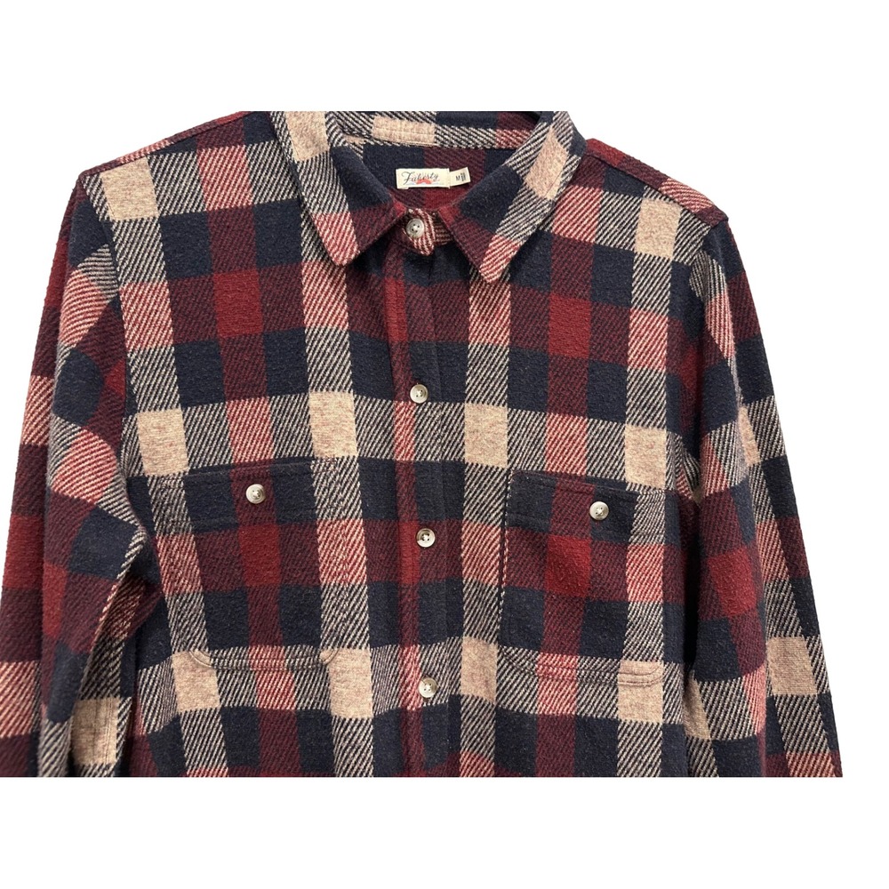 Faherty Legend Sweater Shirt Womens Medium Red Navy Plaid Button Down FLAW - Picture 2 of 8